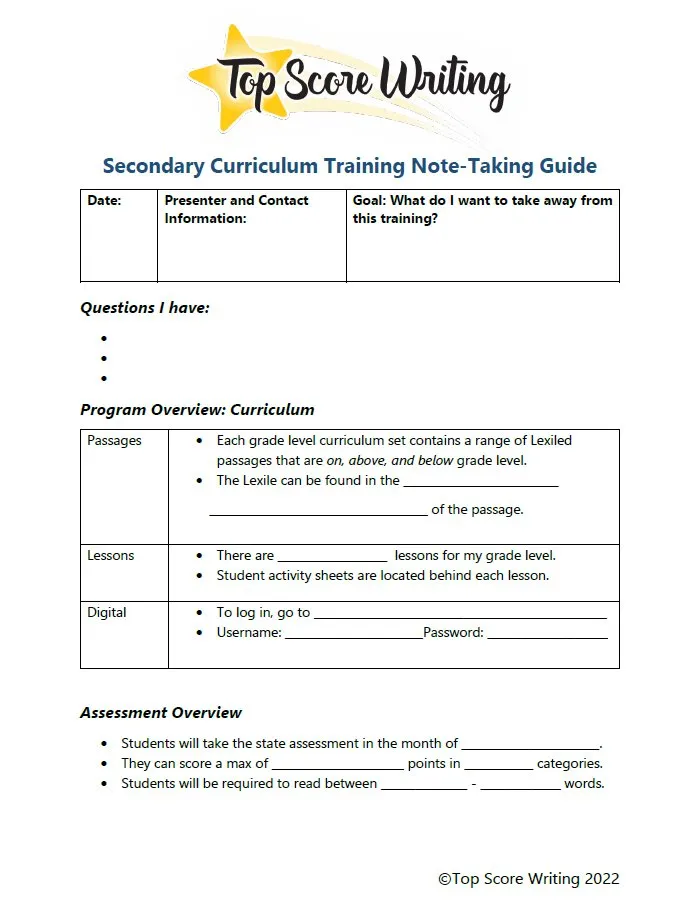 Secondary Curriculum <br>Training Note-Taking Guide