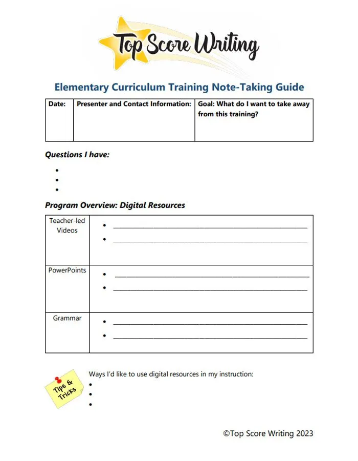 Elementary Curriculum<br>Training Note-Taking Guide