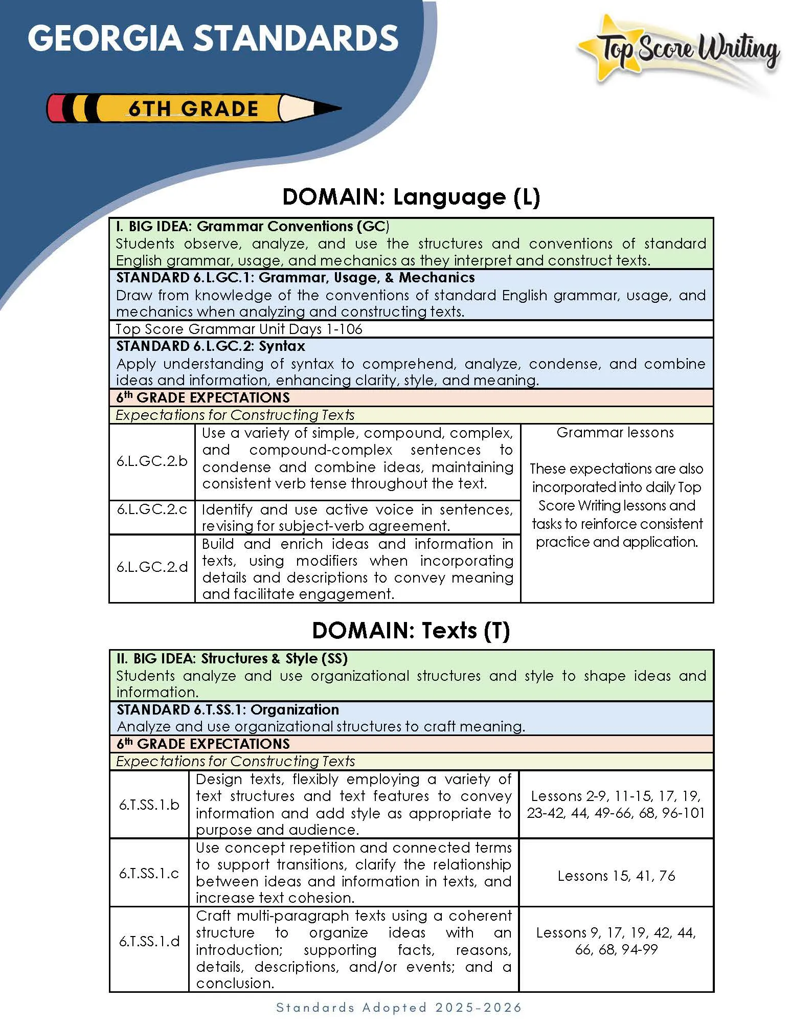 Grade 6 Standards Correlation Chart