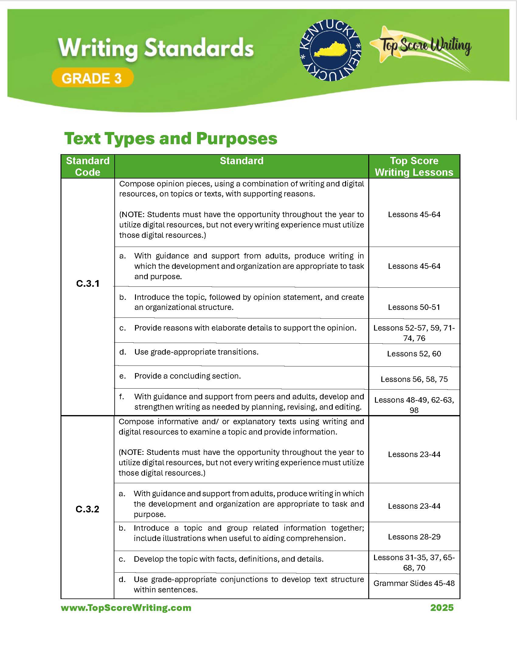 Grade 3 Standards Correlation Chart